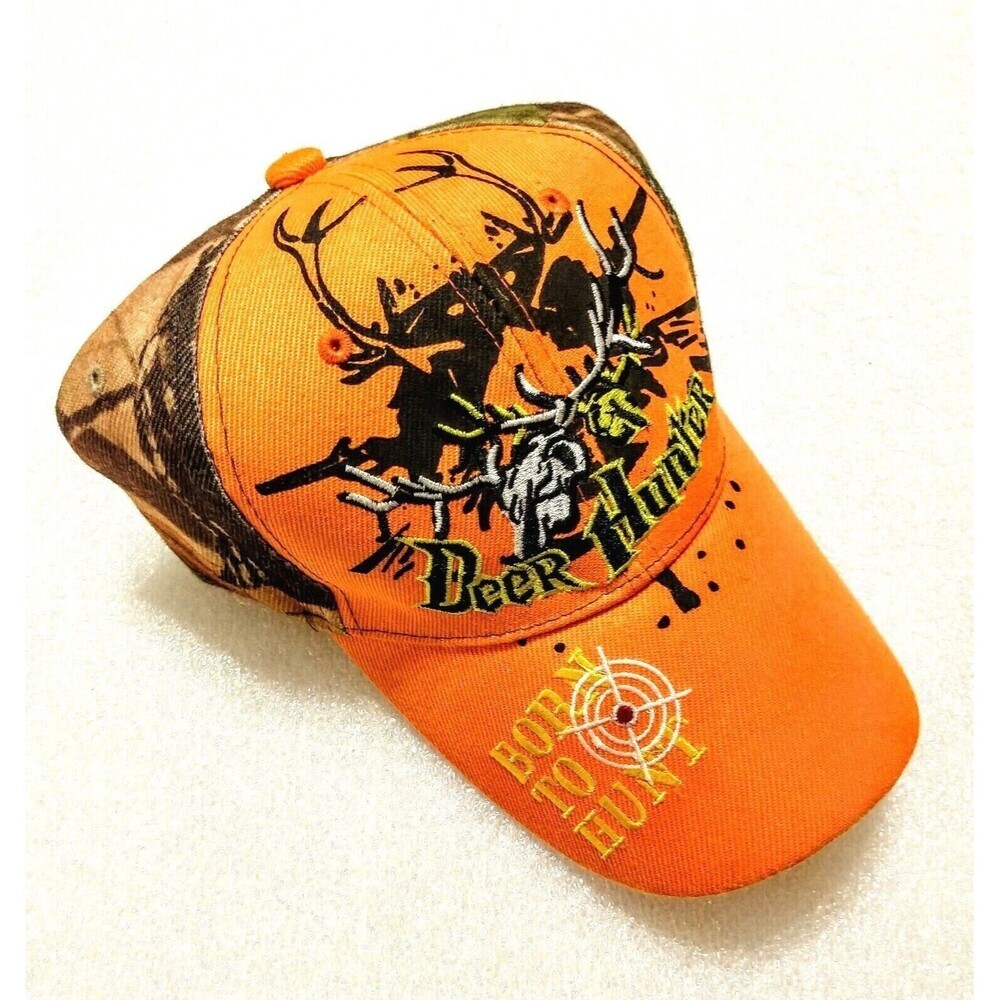 Deer Hunter Cap with Hook/Loop Closure Deer Graphics Orange/Brown New w/o Tags